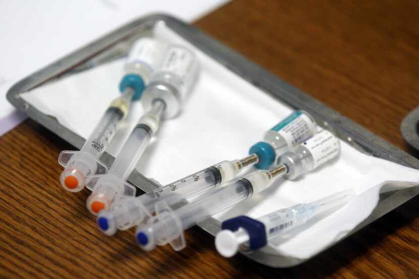 Five immunizations ready to be administered at the Dallas County Health Department in Dallas.