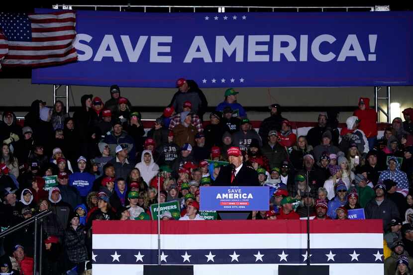 Former President Donald Trump speaks during a rally, Thursday, Nov. 3, 2022, in Sioux City,...