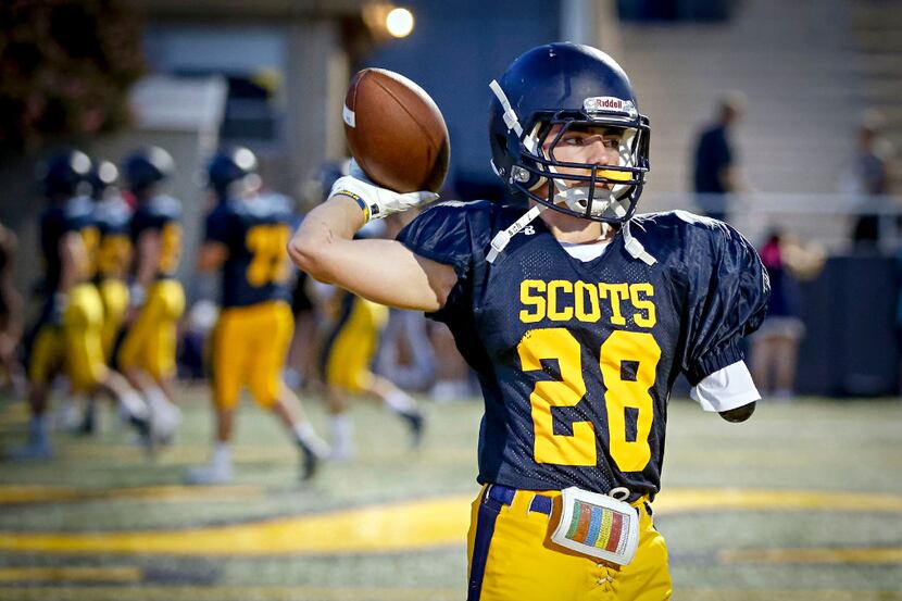 Cole Jackson warms up before a Highland Park junior varsity game against West Mesquite on...