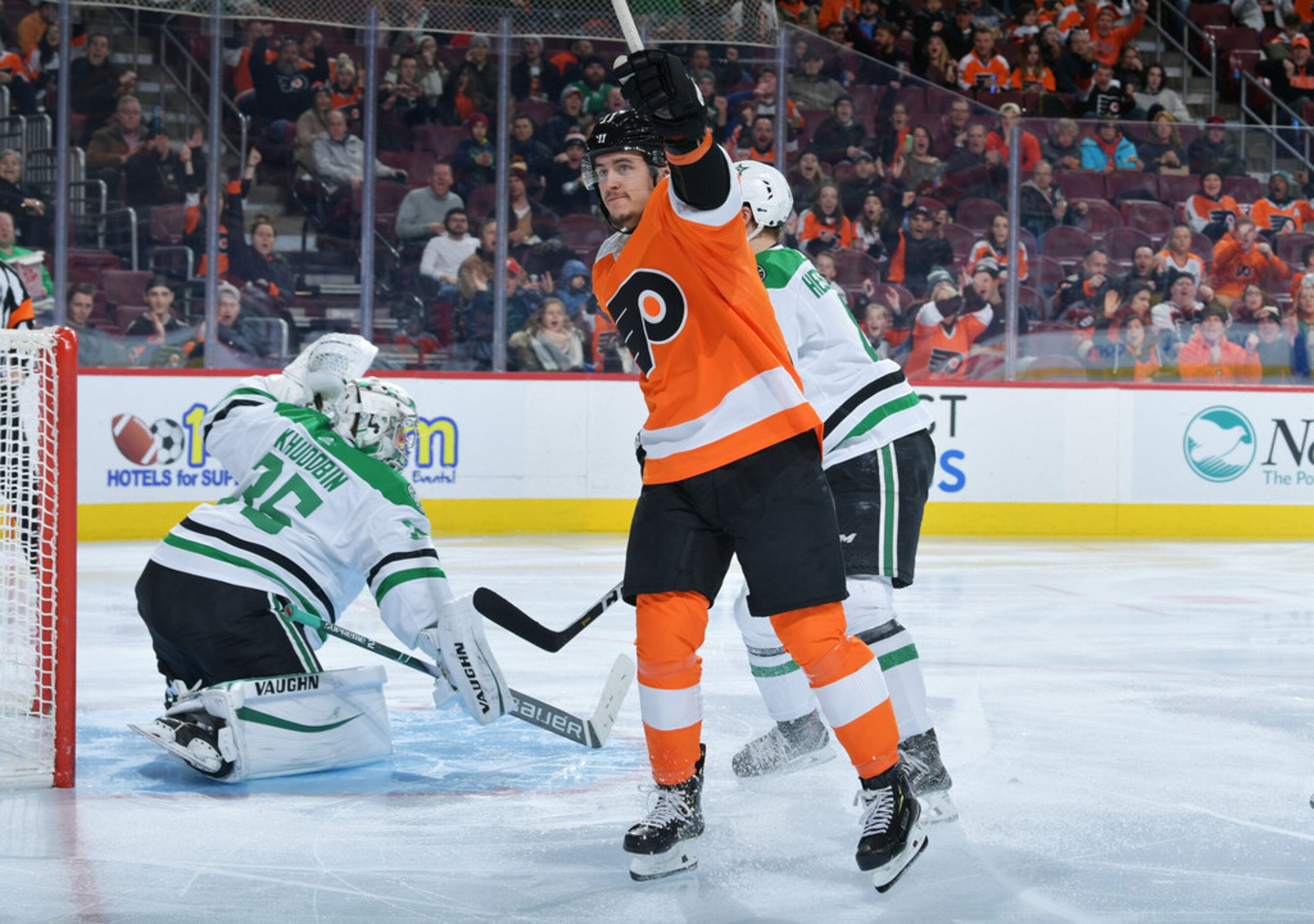 PHILADELPHIA, PENNSYLVANIA - JANUARY 10: Travis Konecny #11 of the Philadelphia Flyers...