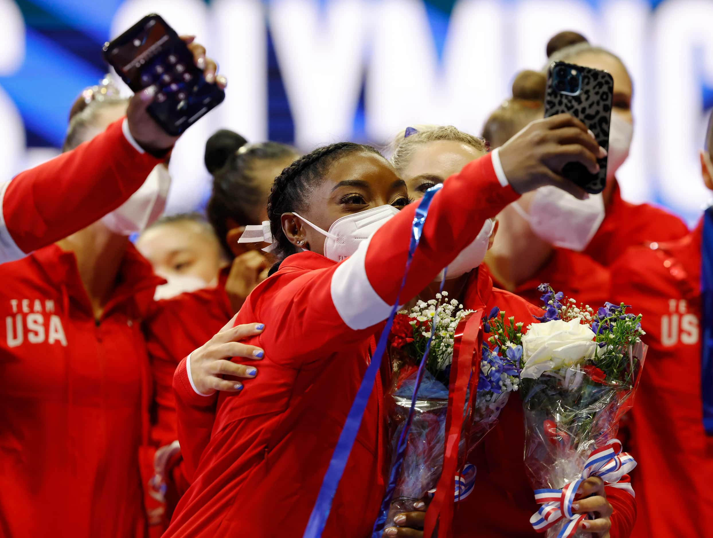 Simone Biles and MyKayla Skinner take a photo together after the women's U.S. Olympic...