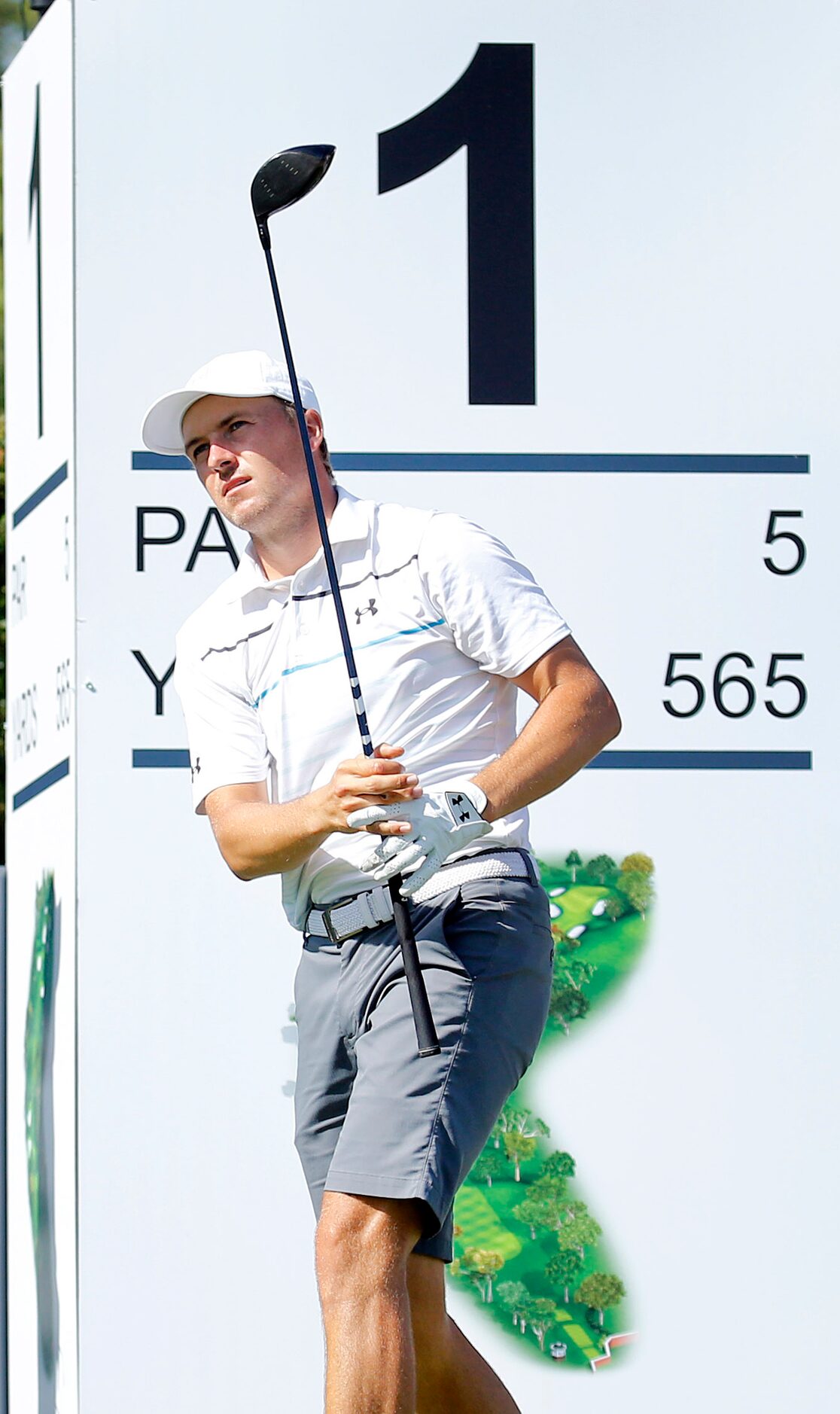 On his and others first day day back on tour, PGA golfer Jordan Spieth tees off on No. 1...