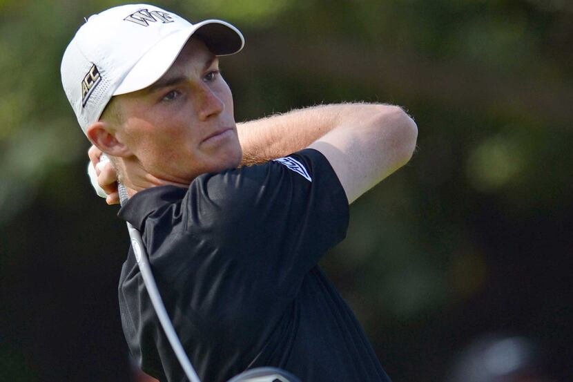 Will Zalatoris tees off on the 11th during the first round at Riviera Country Club....