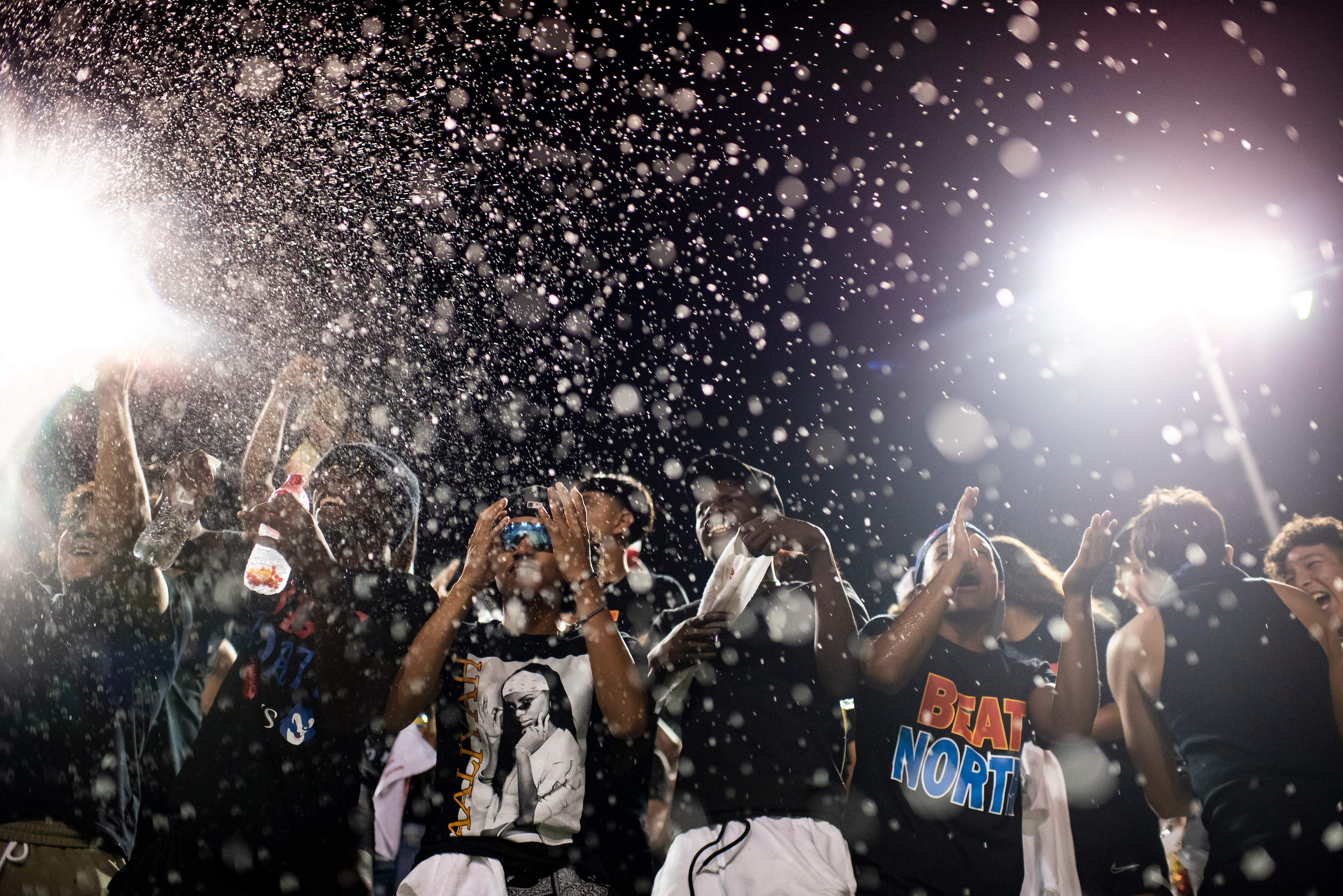 The South Grand Prairie student section gets amped up after a stop is made during their game...