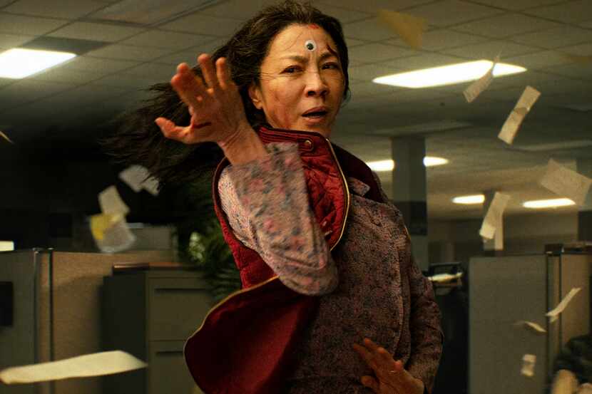 This image released by A24 shows Michelle Yeoh in a scene from "Everything Everywhere All at...