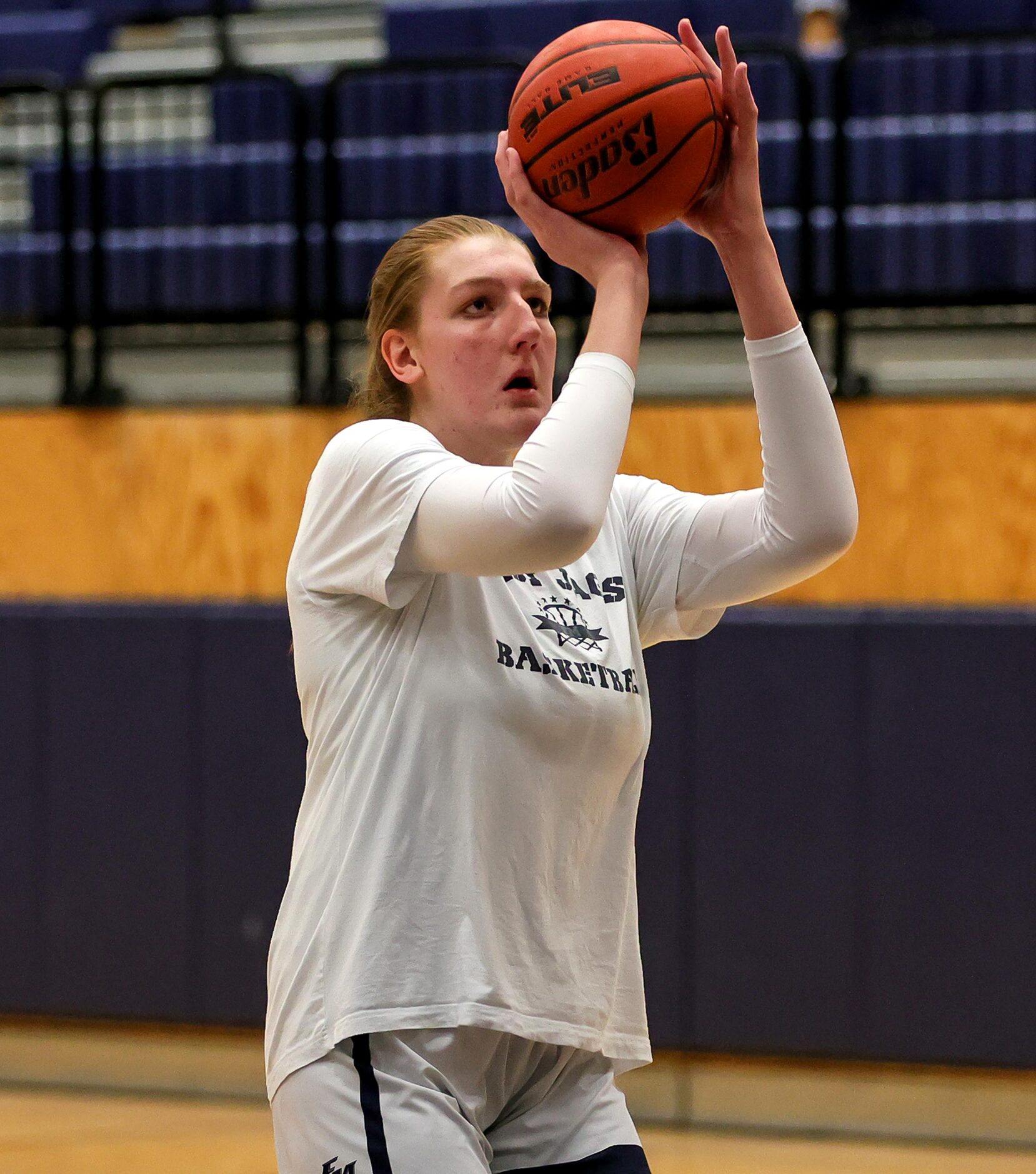 Flower Mound center Abbie Boutilier warms up before their game against Coppell in a 6A...