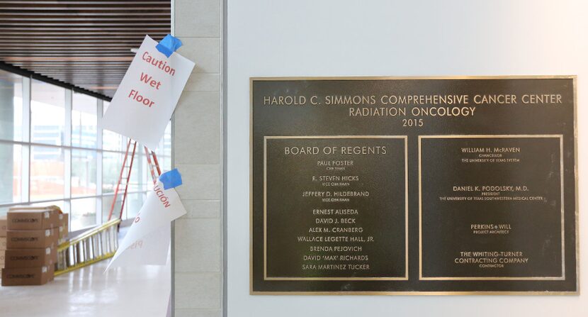 Signage at the soon-to-open radiation oncology treatment facility at UT Southwestern Medical...