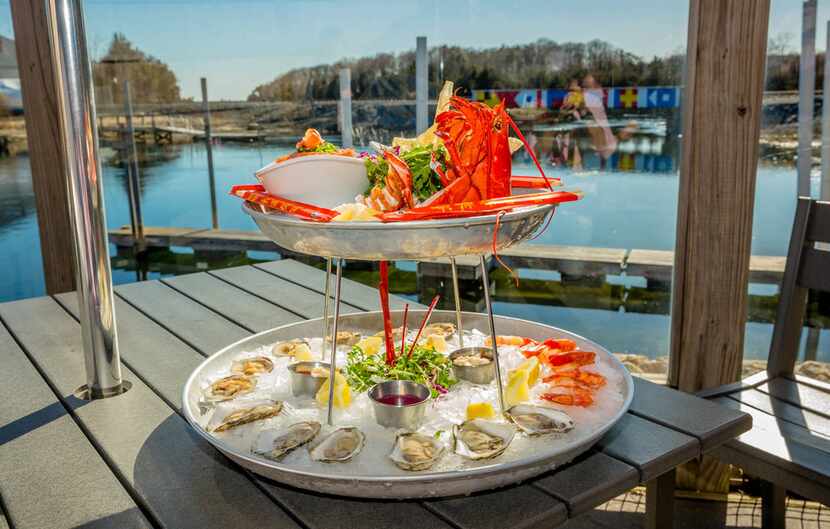 A raw seafood platter is served at Lobster Trap in Bourne, Mass., a popular seafood...