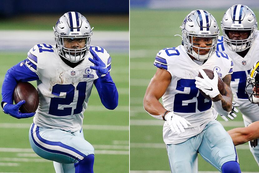 File photos -- Dallas Cowboys running backs Ezekiel Elliott (left) and Tony Pollard.