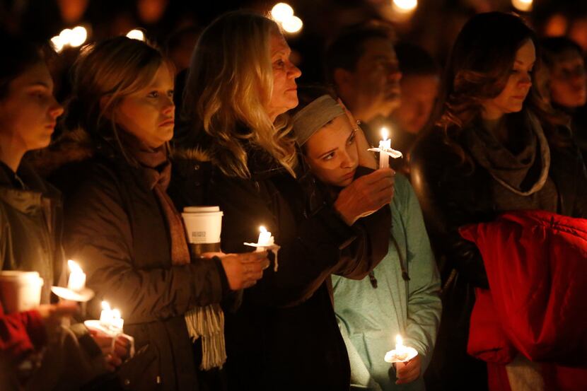 Hundreds attended a memorial for slain Little Elm Det. Jerry Walker on Wednesday night. (Jae...