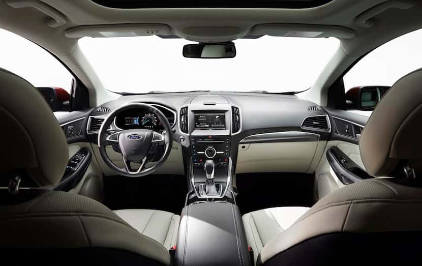 The interior  of the 2015 Ford Edge Sport gives the hatchback crossover an upscale feel.