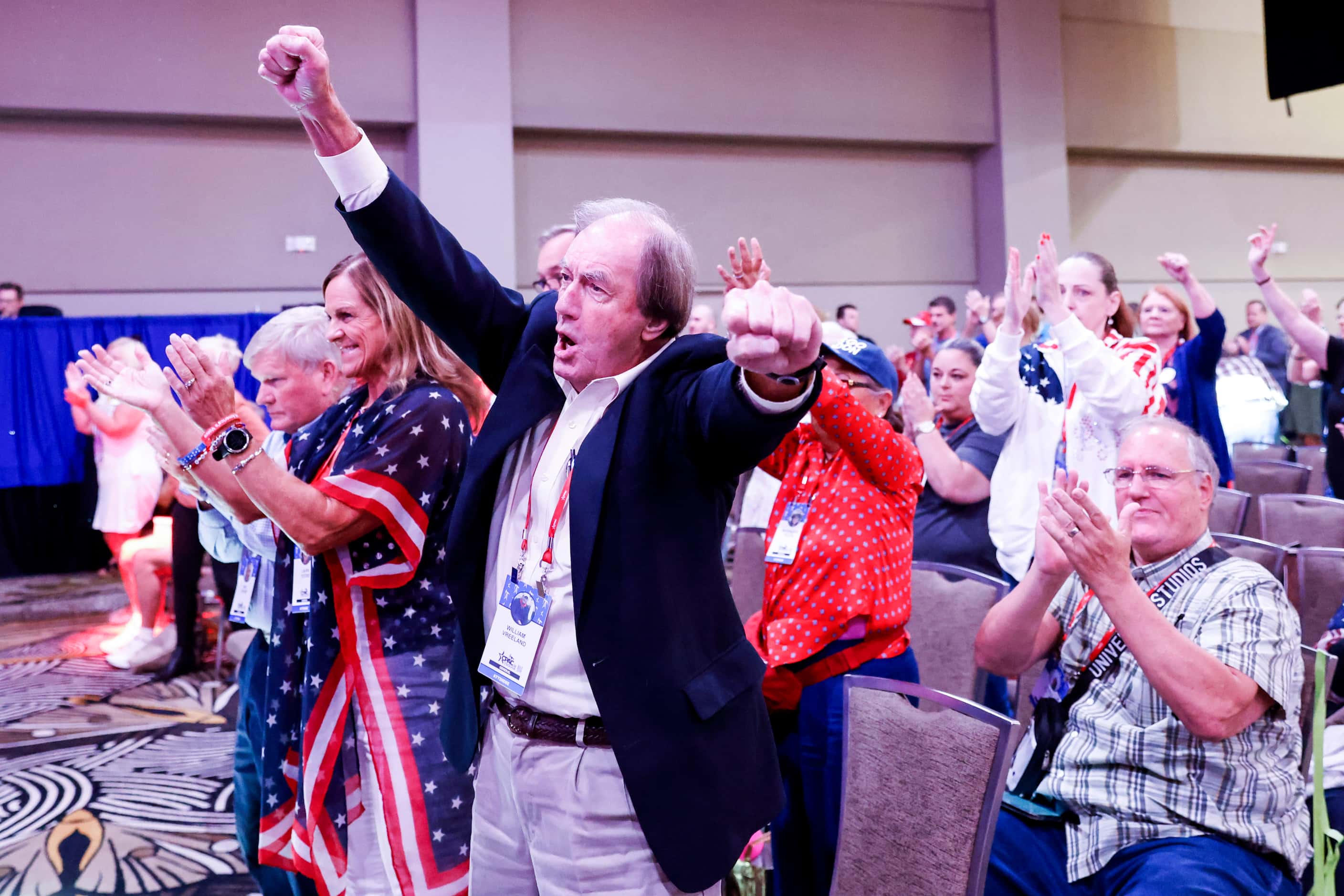Attendee William Vreeland cheers as Sen. Ted Cruz, R-Texas, speaks during the second day of...