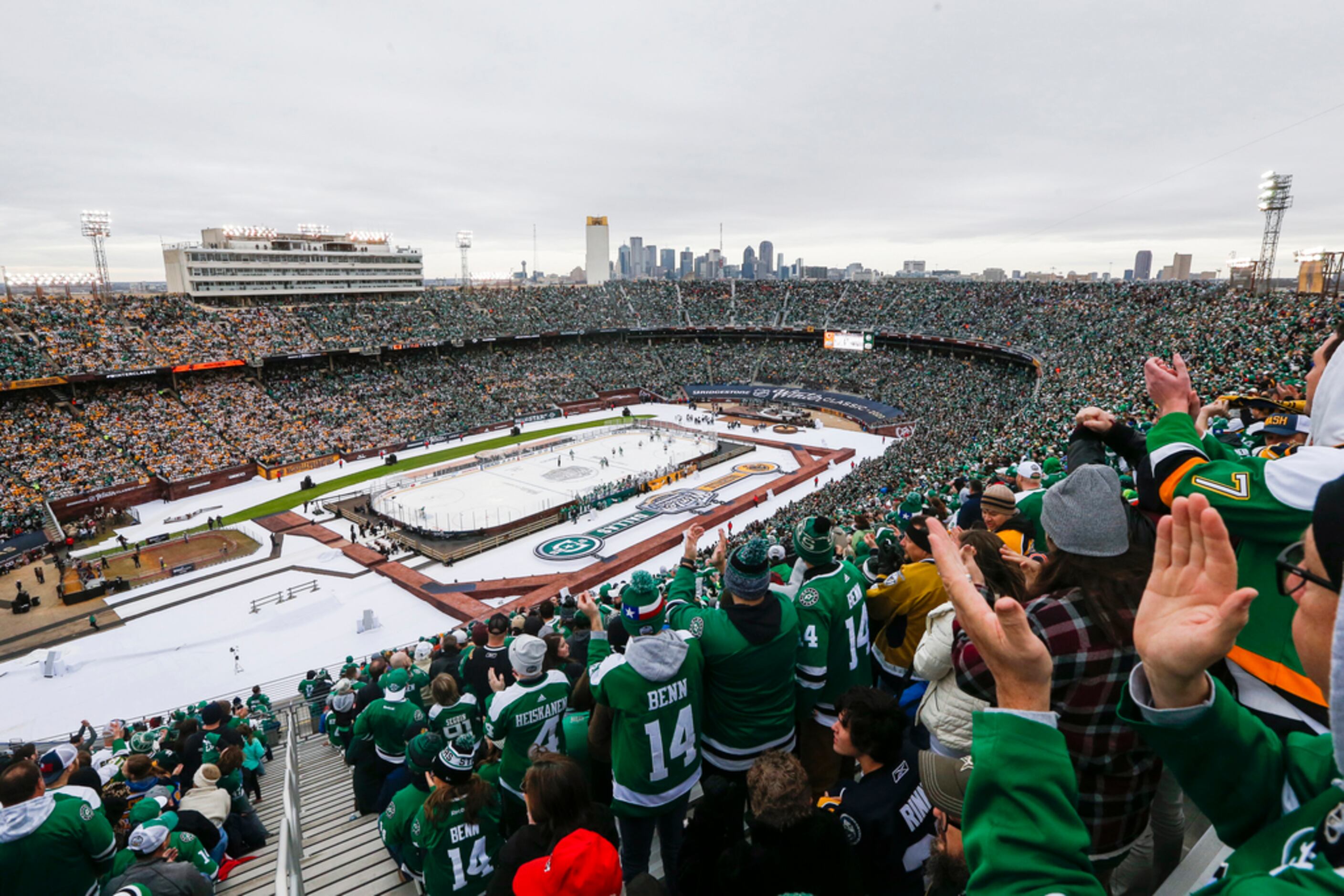 Fans fill Cotton Bowl Stadium during the first period of a NHL Winter Classic matchup...