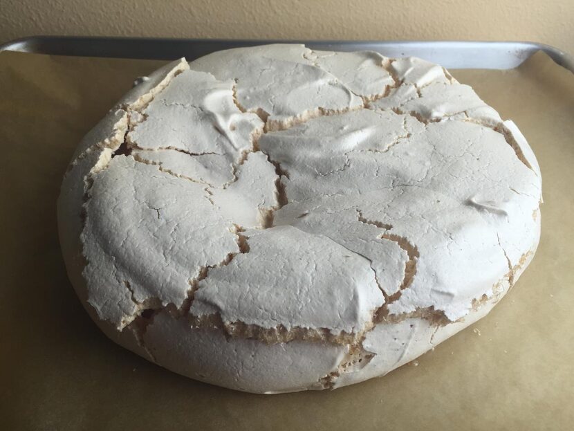 Let the baked Pavlova shell cool in the oven.