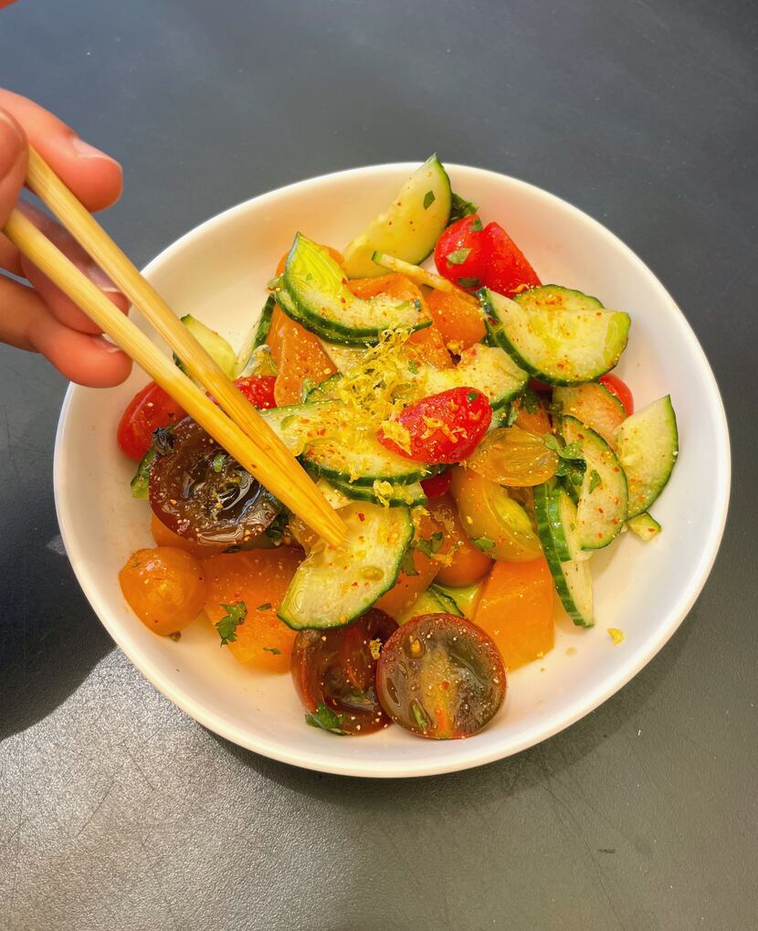 Tomato and cucumber salad at Loro