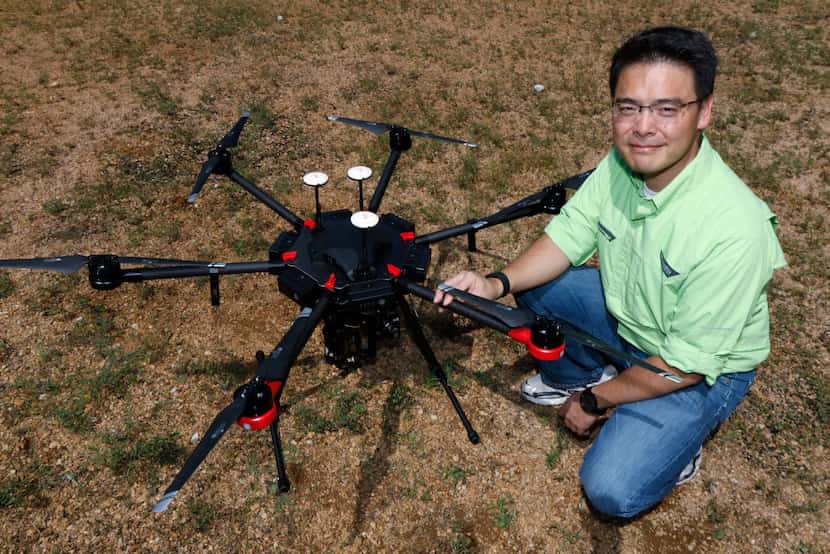 UT-Arlington researcher Nick Fang with a drone that will be used to collect information on...