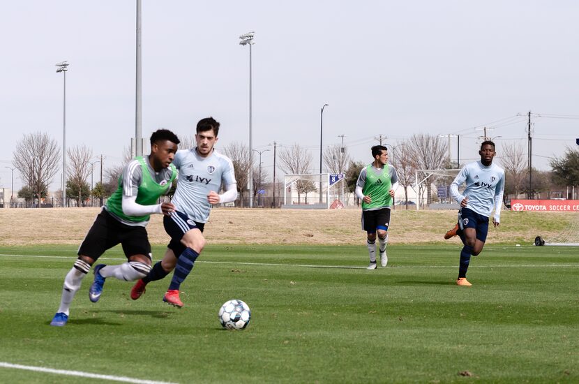 Dante Sealy breaks upfield with the ball against Swope Park Rangers. (2-13-19)