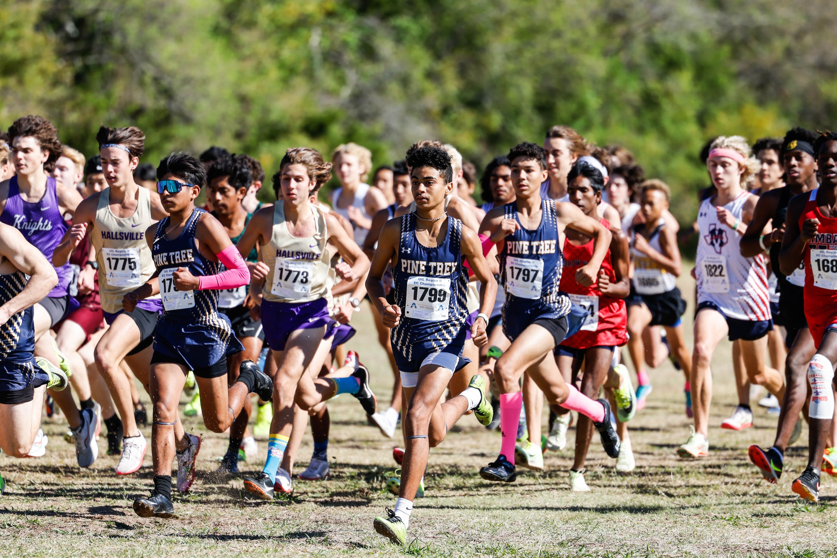 Class 5A boys UIL Region Cross Country Championships race starts at Lynn Creek Park in Grand...