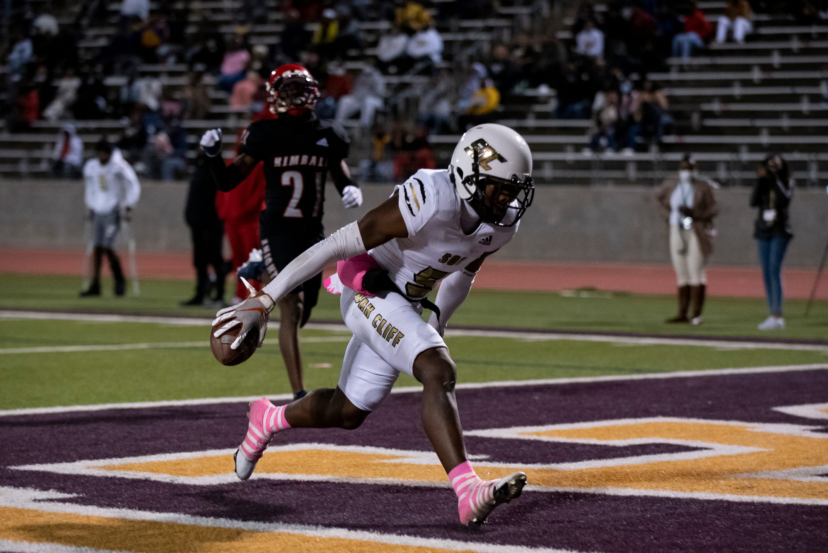 South Oak Cliff junior Randy Reece (5) crosses the goal line to score a touchdown during the...