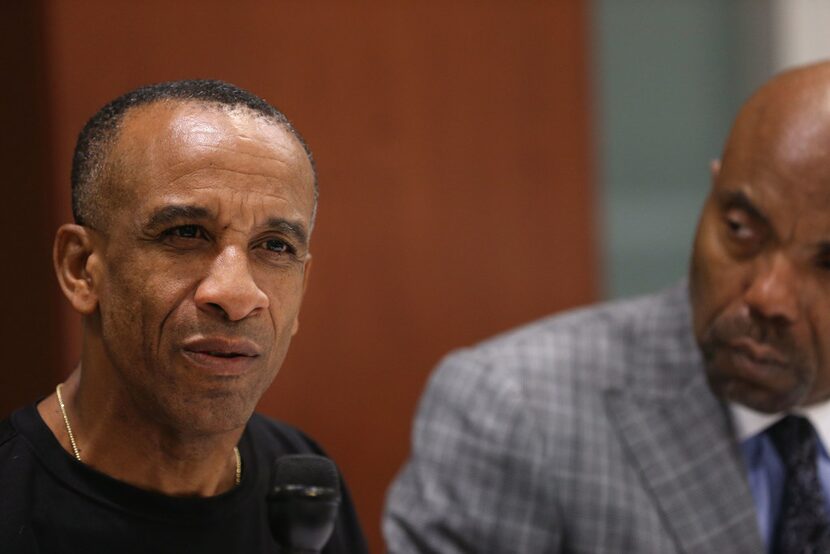 Bertrum Jean (left), the father of Botham Jean, speaks during an interview this week in...