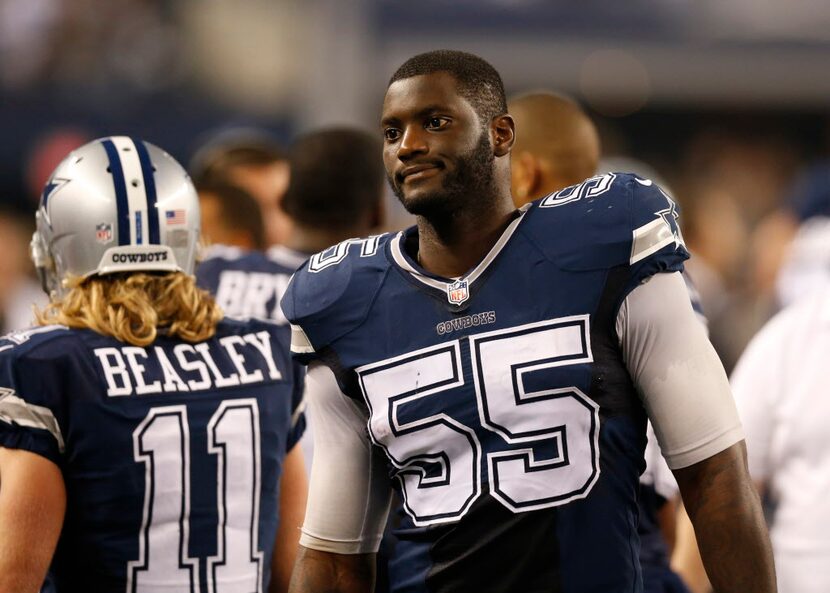 Nov 27, 2014; Arlington, TX, USA; Dallas Cowboys linebacker Rolando McClain (55) on the...