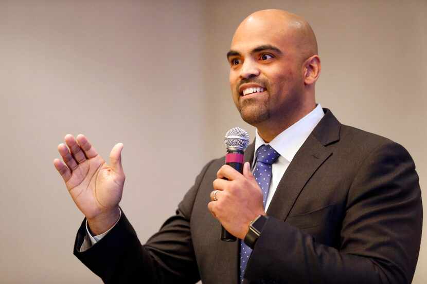 Colin Allred speaks during a Democratic primary forum Jan. 28, 2018. 