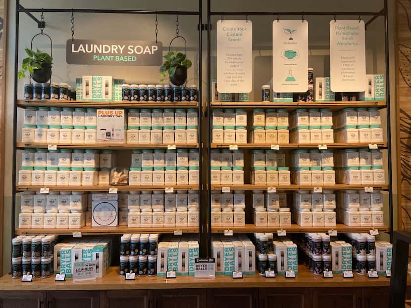 A large display features Buff City Soap laundry products at the Addison store. Scented and...