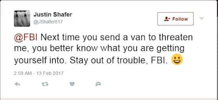 A Justin Shafer tweet to the FBI.