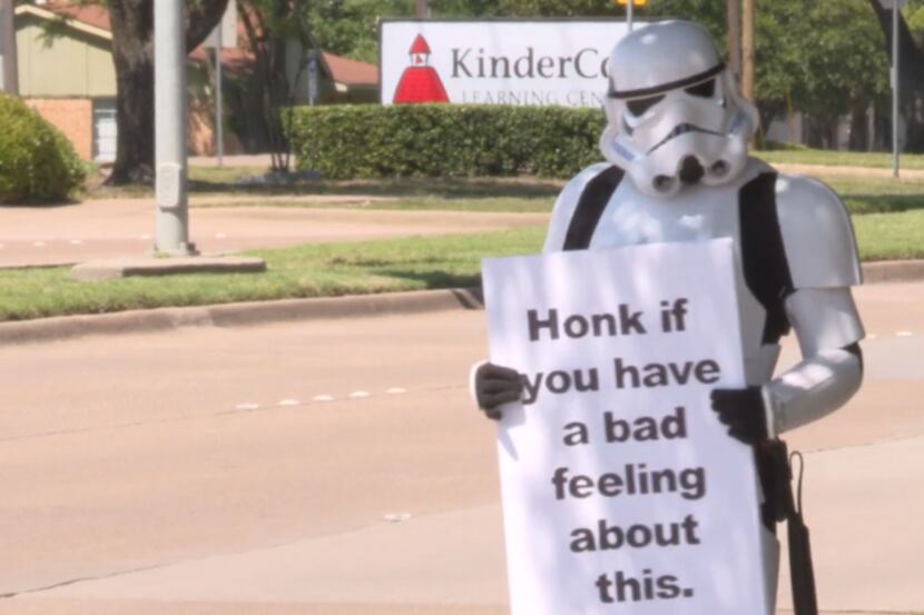 Rob Johnson of Richardson, shown in a video screenshot, is dressing up as a Star Wars...