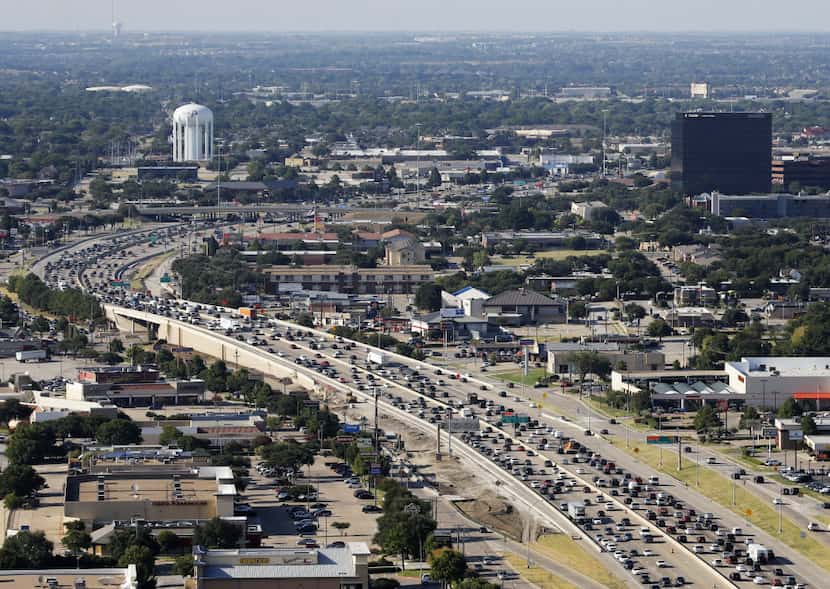 Traffic stacked up along Central Expressway looking north in Plano.