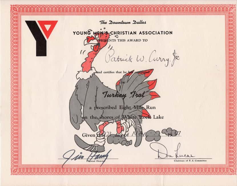 Patrick Curry received this certificate for participating in the first Dallas YMCA Turkey...