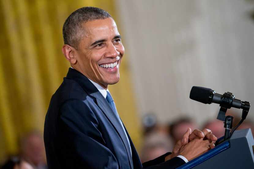 President Barack Obama smiles during a  Presidential Medal of Freedom ceremony, Tuesday,...