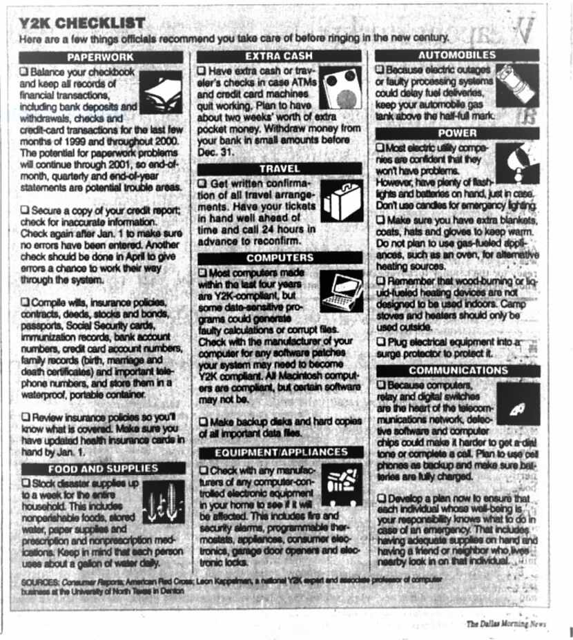 Snip of the Y2K Checklist from the issue published on Dec. 31, 1999.