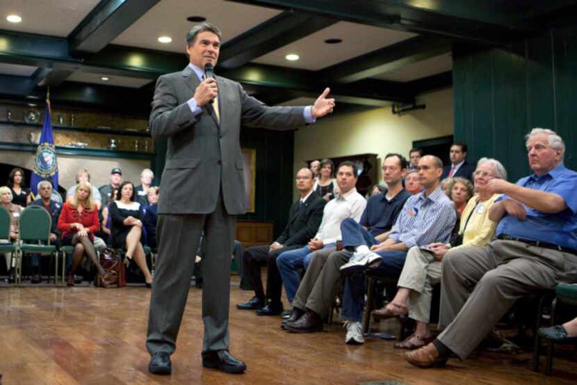 Texas Gov. Rick Perry spoke Saturday to a group gathered in Hampton, N.H.