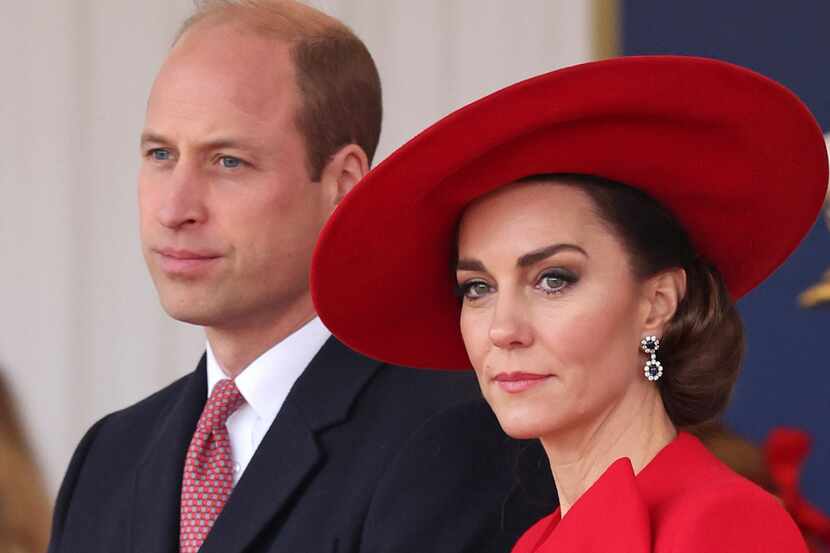 Britain's Prince William, left, and Britain's Kate, Princess of Wales, attend a ceremonial...