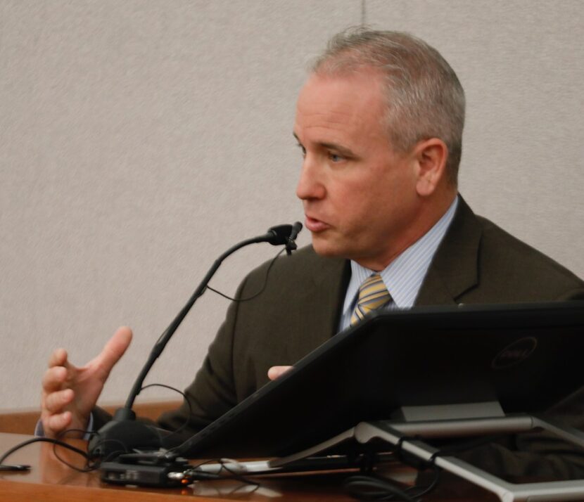 Jules Farmer, a Richardson police detective, testifies during Wesley and Sini Mathews'...