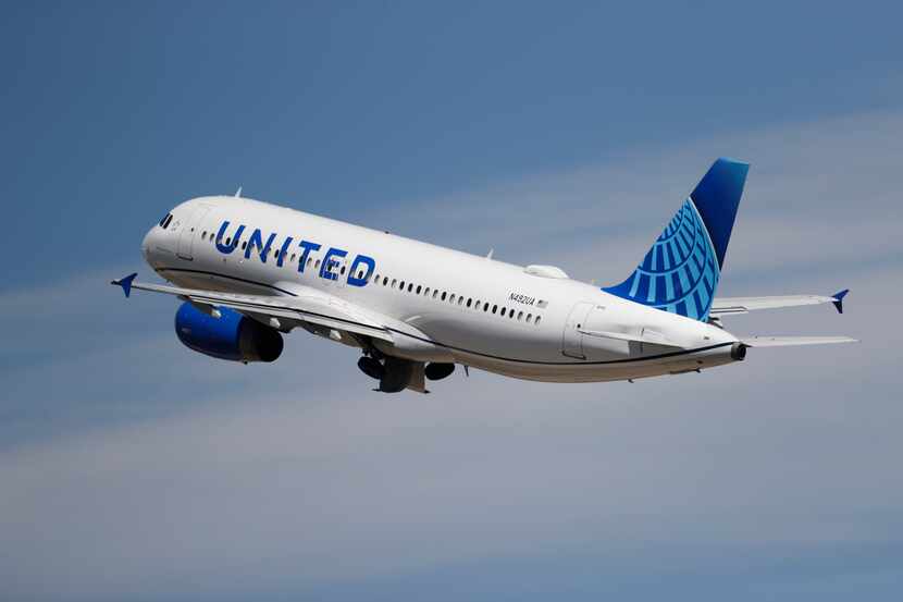 A United Airlines plane lifts off from Denver International Airport.
