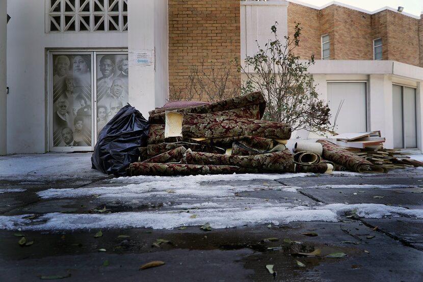 Damage from the storm at Friendship West ministry center on Kiest Boulavard in Dallas, Texas...