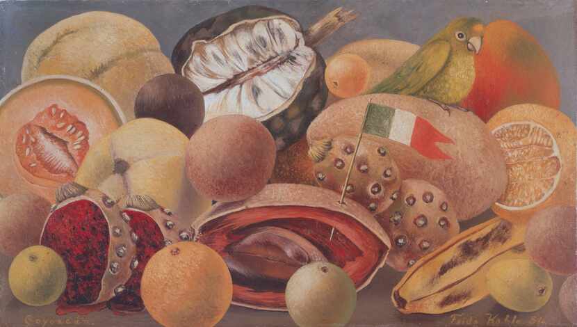 Frida Kahlo, "Still Life with Parrot and Flag," 1951, oil on masonite, Private Collection,...
