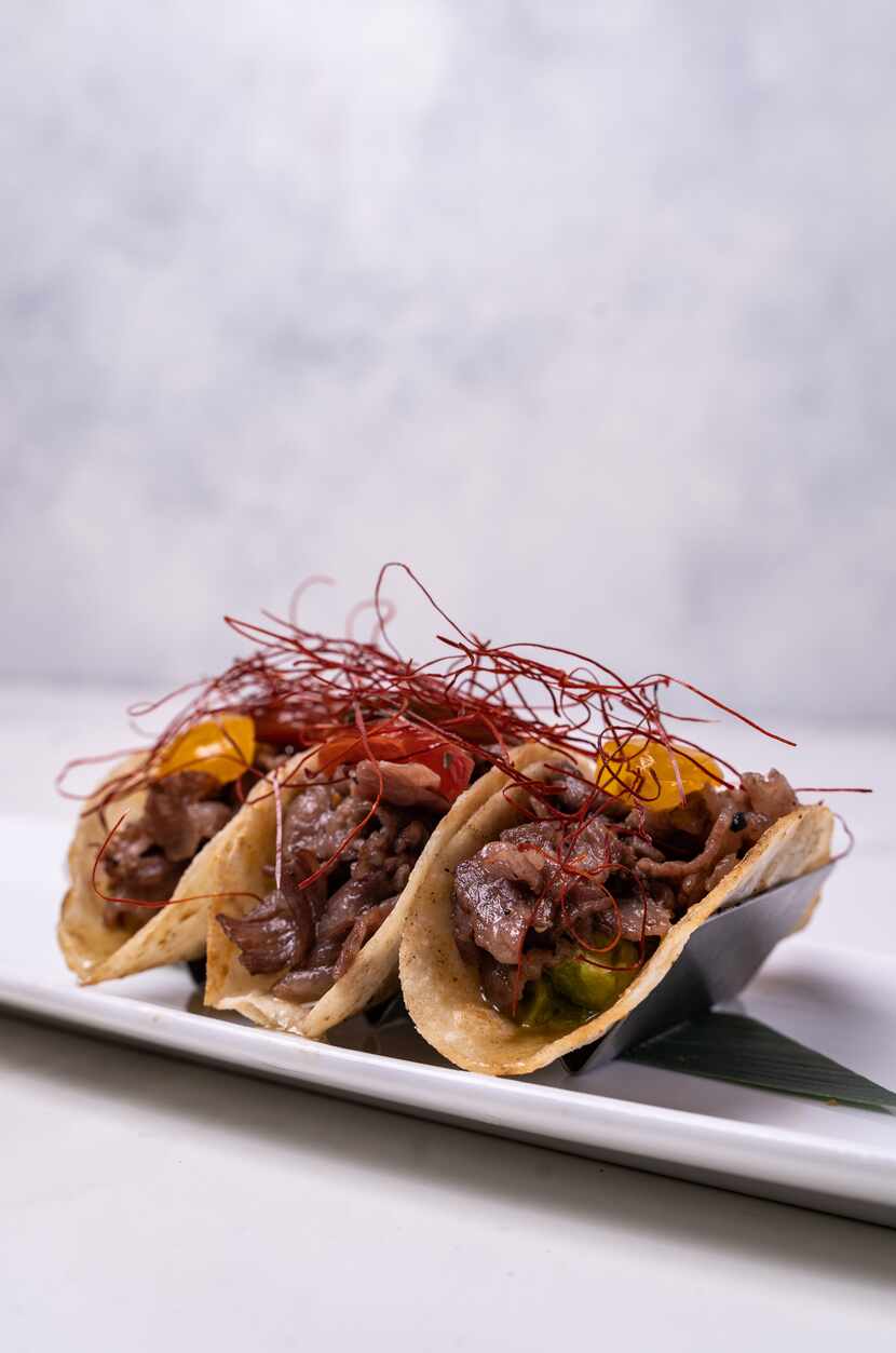 At STK Steakhouse you can select an order of wagyu beef tacos.