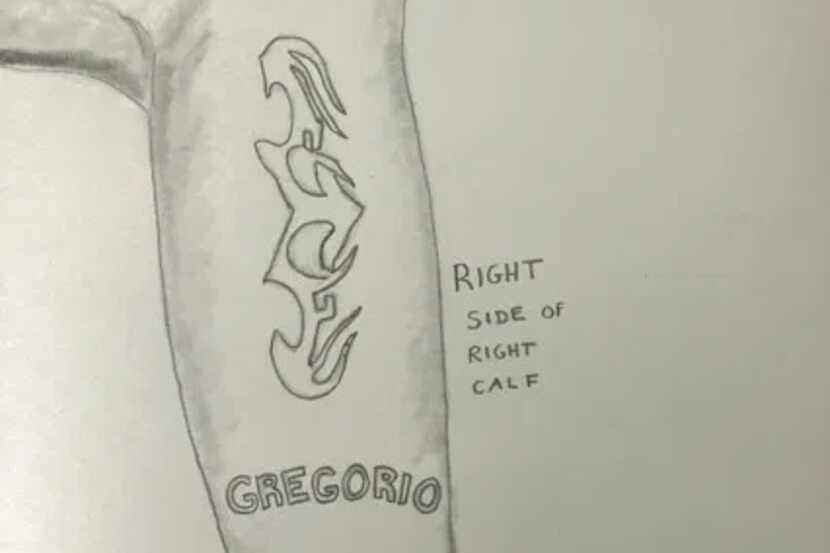 Dallas police on Friday released drawings of tattoos that were found on the leg of a woman...