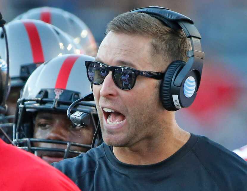 Texas Tech head coach Kliff Kingsbury is pictured on the sidelines during the Texas Tech...