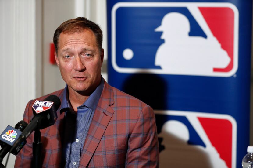 Texas Rangers manager Jeff Banister answers a question from the media during Major League...