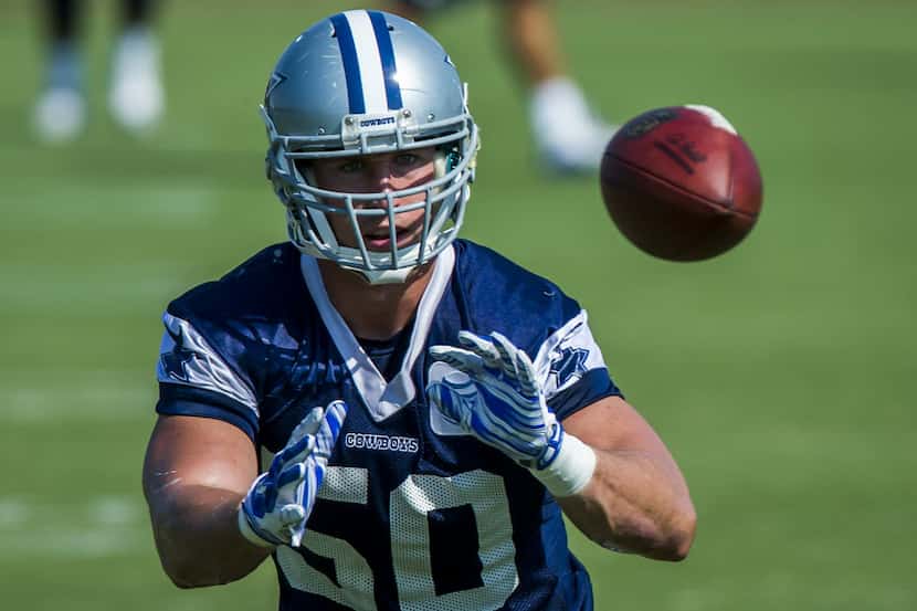 Dallas Cowboys outside linebacker Sean Lee participates in a drill during practice at the...