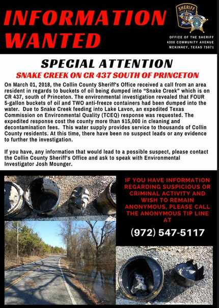 A notice posted by the Collin County Sheriff's Office seeking information about the incident.