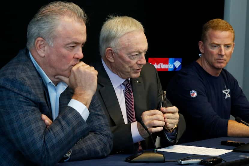 (from left) Dallas Cowboys CEO and executive vice president Stephen Jones, Cowboys owner and...