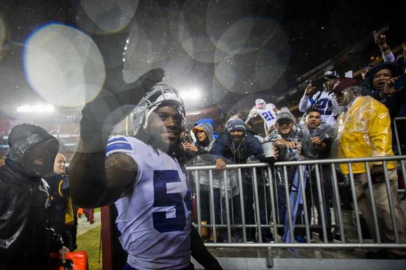 Dallas Cowboys outside linebacker Jaylon Smith (54) walks off the field after an NFL game...