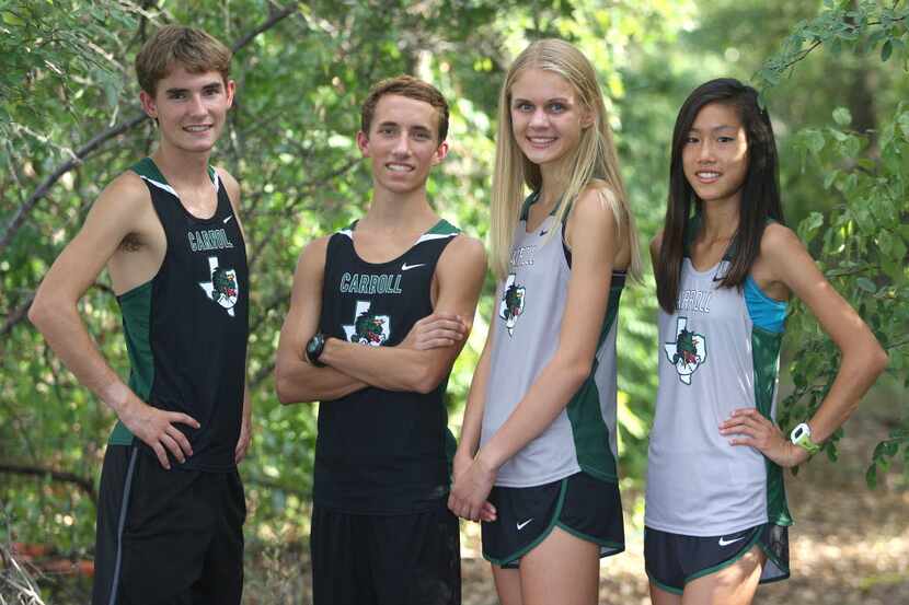 Southlake Carroll High School senior cross country athletes are (left to right) Connor...