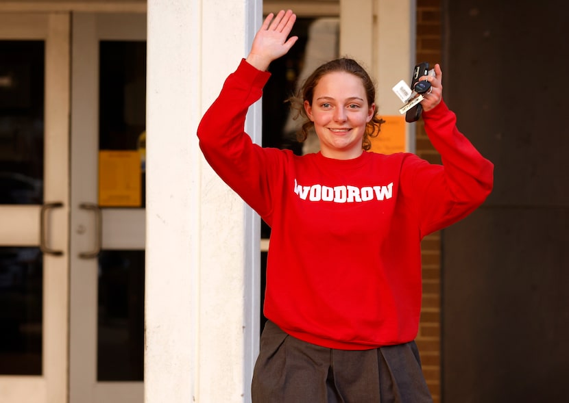 Woodrow Wilson senior Macy Meyer, 18, reacts after voting at Samuell-Grand Recreation Center...