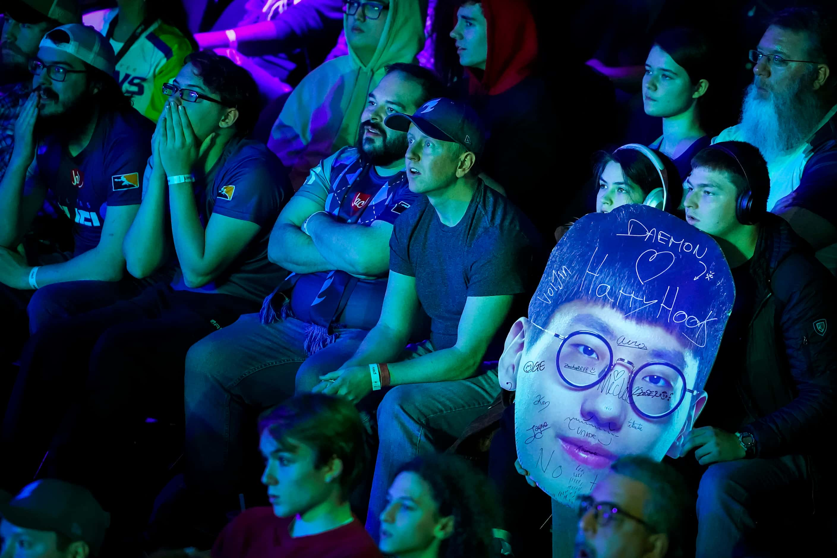 Fans watch as the Dallas Fuel take on the he Los Angeles Valiant during a Overwatch League...